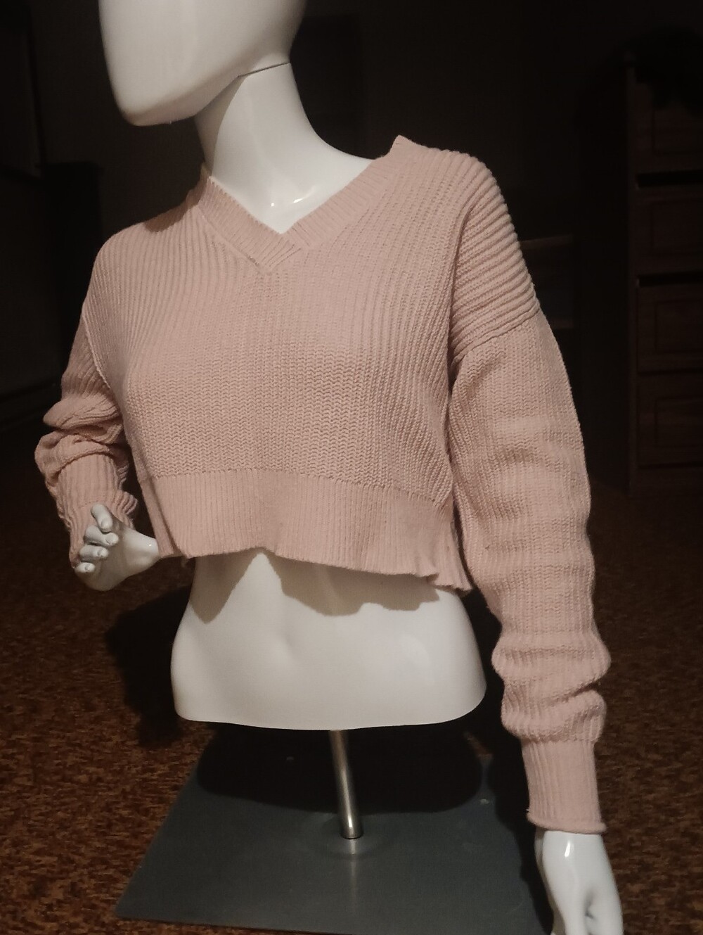 Aeropostale Blush Pink V-Neck Cropped Sweater